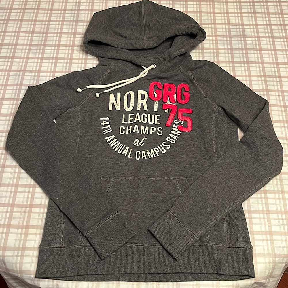 Garage Charcoal Gray Hoodie with White and Pink Graphic Print